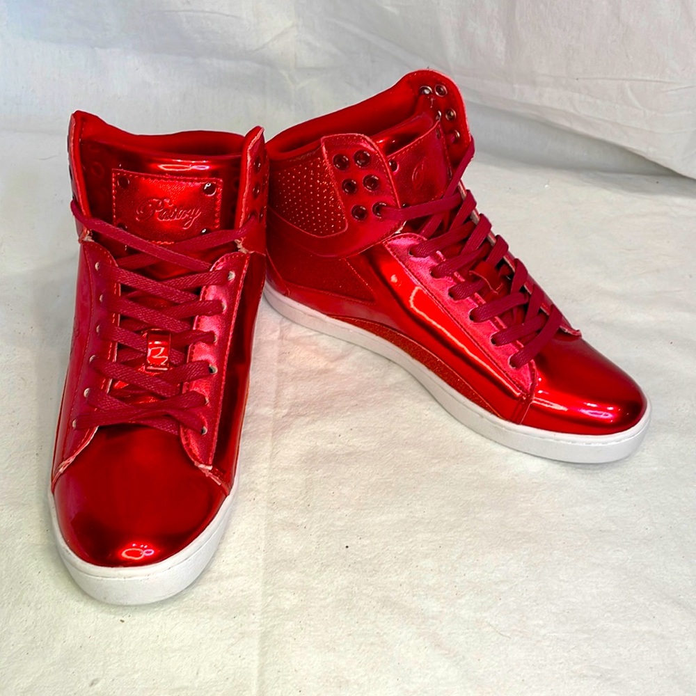 NWOT Red Pastry High Top Sneaker Dance Rave Fashion Glitter Iridescent